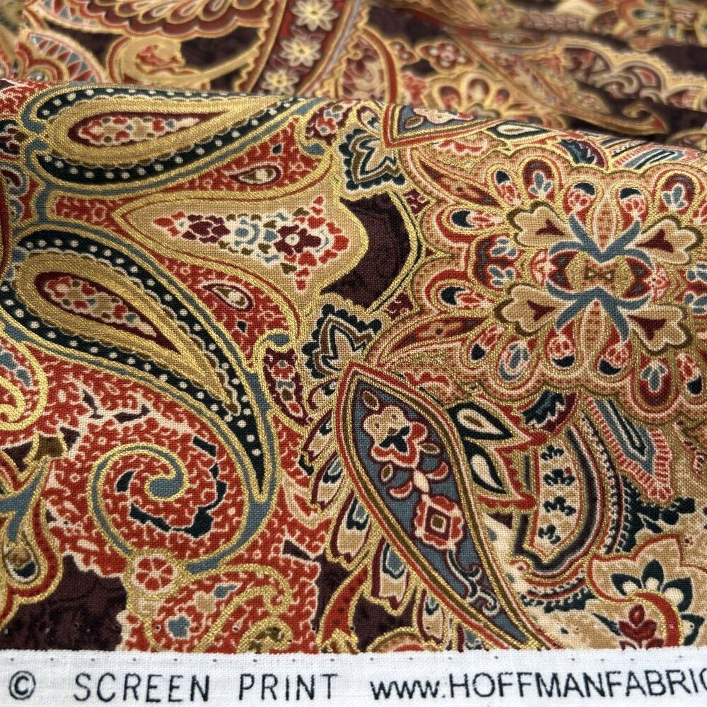 Hoffman Regal Paisley Brown Gold Kashmir Exotic Cotton Quilting Fabric 1/2 Yard